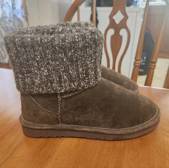 Lamo Brown Suede Sweater Cuff Boot Faux Fur Size 7 - Picture 1 of 10